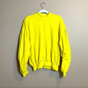 Free People- Yellow Oversized Pullover with Rouched Sleeves